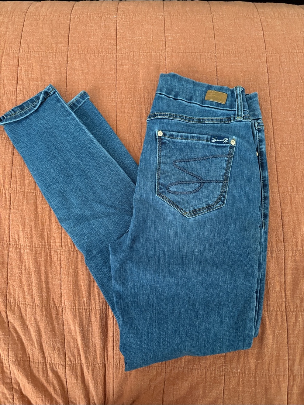 Seven7 Women's Blue Skinny Jeans - Medium Blue Stretch Denim